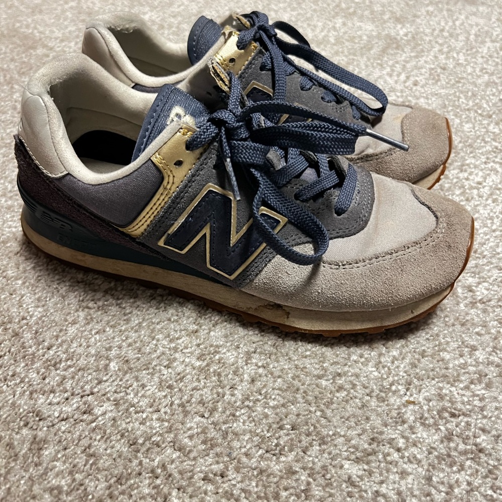 New Balance 574 Navy and Beige Sneakers